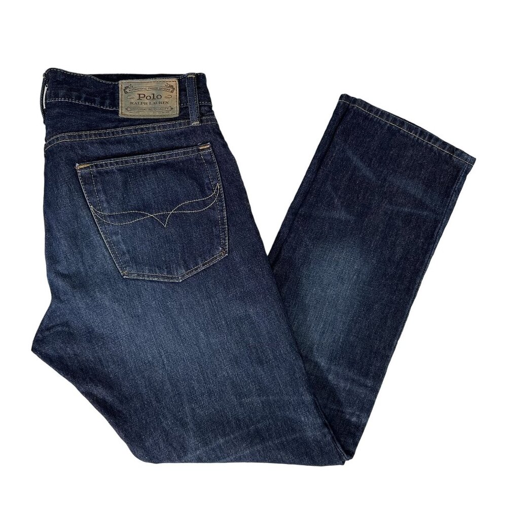 Ralph Lauren POLO Hampton Relaxed Straight Jeans Blue Cotton Mens Size 31 x 32